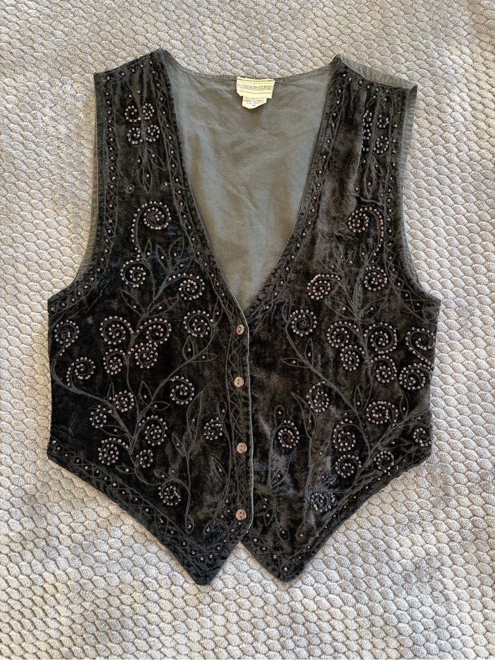 Vintage Fashion Passport Embroidered & Beaded Velvet Vest